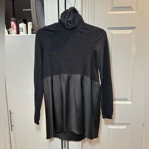 Long Sleeve Drop Waist Mini Dress Turtleneck Shift Italian Knit XS S Heather